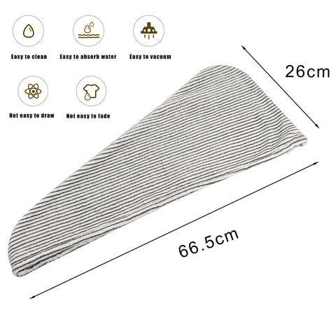 HuaJiao Microfibre Hair Towel Wrap, Hair Turban Drying Towel, Button Stripe