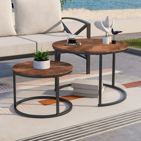BORPHOM Round Coffee Table Set of 2 Stacking Side Tables with Metal Legs,Small Coffee Table for Living Room/Bedroom/Small Space,Nesting Tables,Easy