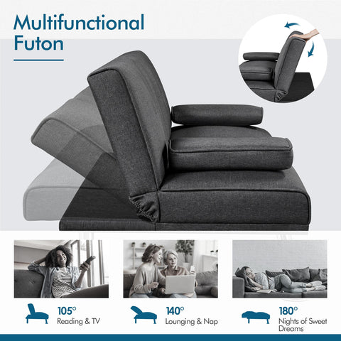 Yaheetech Dark Grey 3-in-1 Convertible Upholstered Cup Holder Sofa Bed