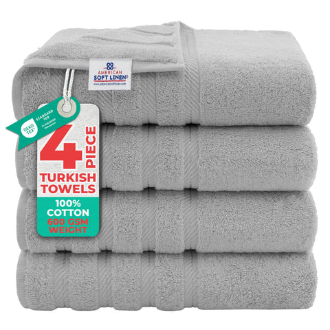 American Soft Linen Luxury 4 Piece Bath Towel Set, 600 GSM 100% Cotton Turkish Bath Towels for Bathroom, 27x54 in Large Bathroom Shower Towels