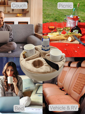 Cup Holder Pillow for Sofa & Bed, Organiser Caddy for Drinks & Remotes