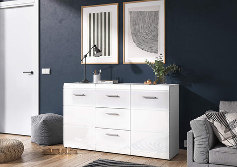Germania Sideboard 3580-84 GW-Adana, in White, Fronts high gloss with groove milling, 144 x 86 x 40 cm (WxHxD)