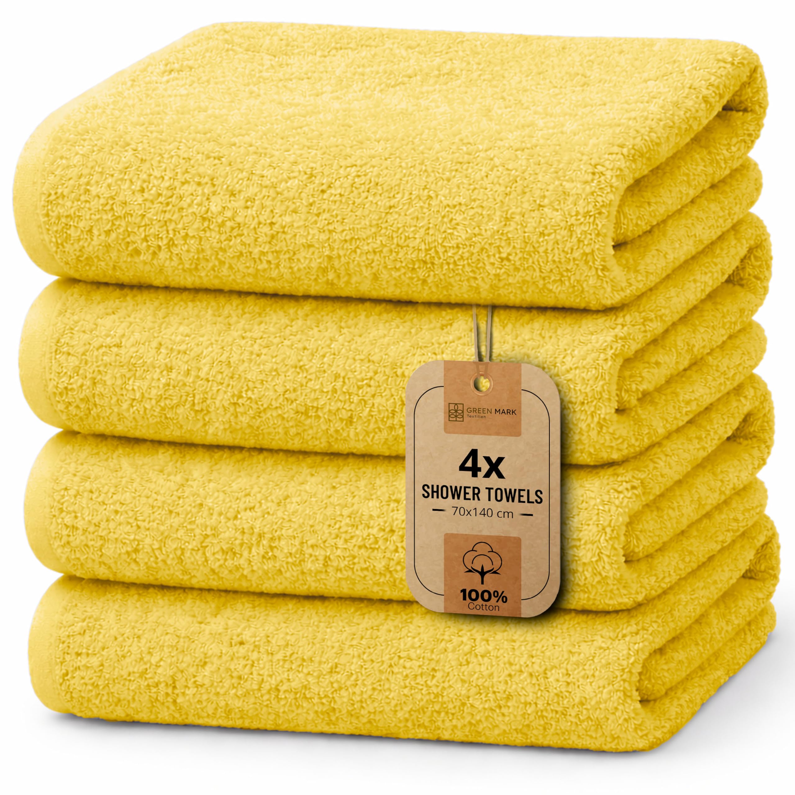 NatureMark 4-Piece Bath Towel Set – Soft & Absorbent Cotton Shower Towels for Everyday Use, Yellow, 70 x 140 cm