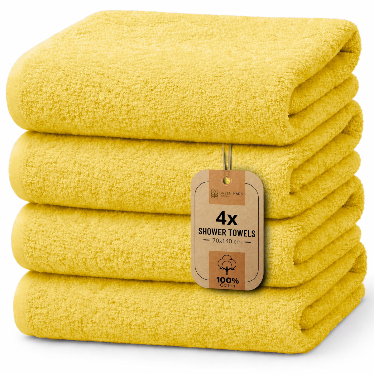 NatureMark 4-Piece Bath Towel Set – Soft & Absorbent Cotton Shower Towels for Everyday Use, Yellow, 70 x 140 cm