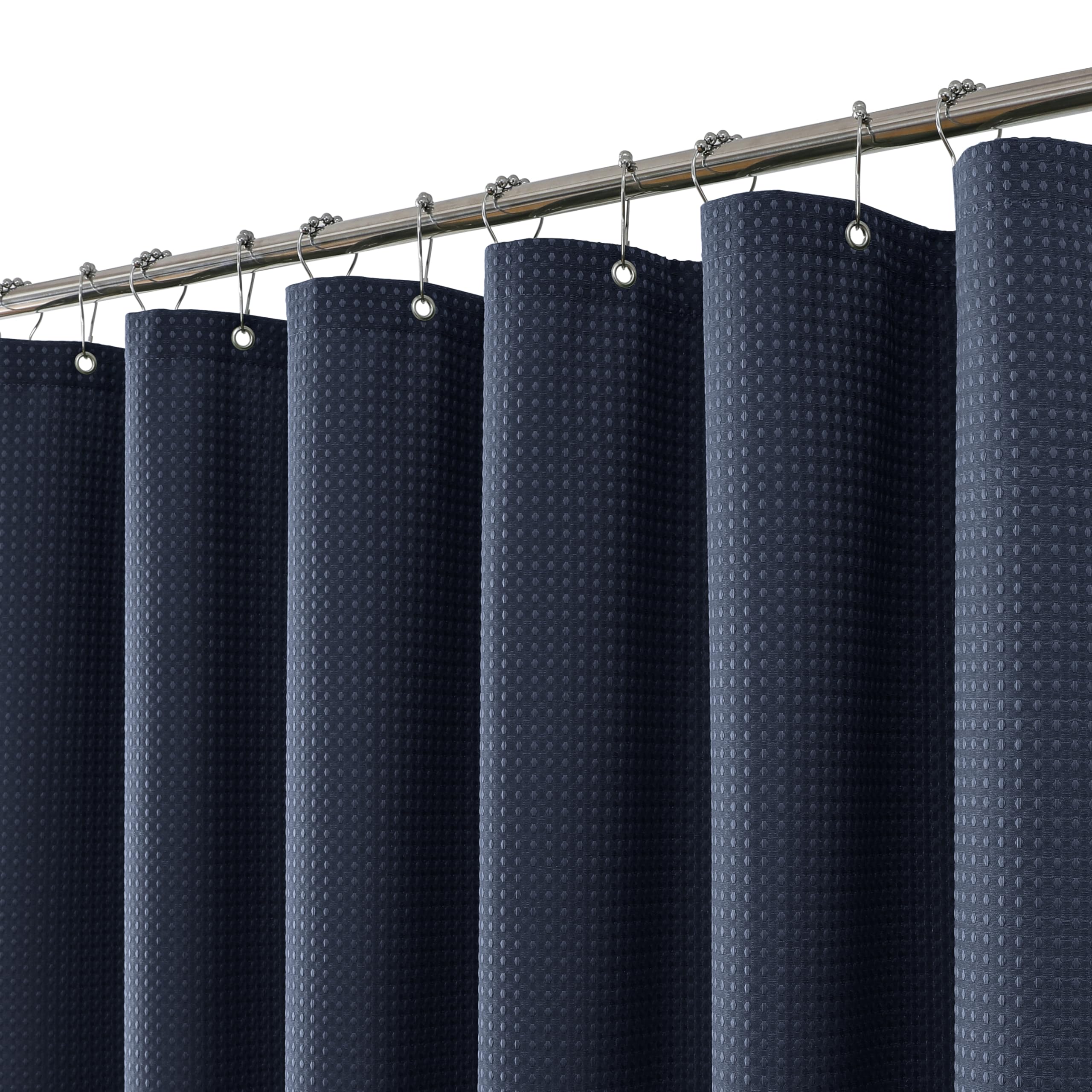 FY&XZH Heavy-Duty Waffle Weave Shower Curtain with Stainless Steel Hooks, Thick Fabric for Bathroom, Hotel, Spa & Salon-183 x 183cm (Navy Blue)
