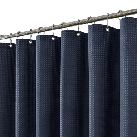 FY&XZH Heavy-Duty Waffle Weave Shower Curtain with Stainless Steel Hooks, Thick Fabric for Bathroom, Hotel, Spa & Salon-183 x 183cm (Navy Blue)