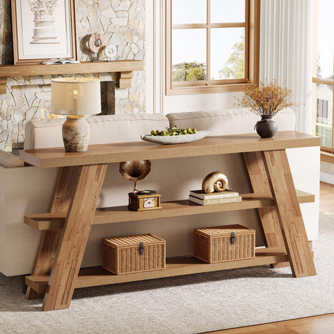 Tribesigns 70.9" Extra Long Console Table with Storage, 3-Tier Narrow Wooden Sofa Table Behind The Couch, Farmhouse Entry Foyer Table for Entryway