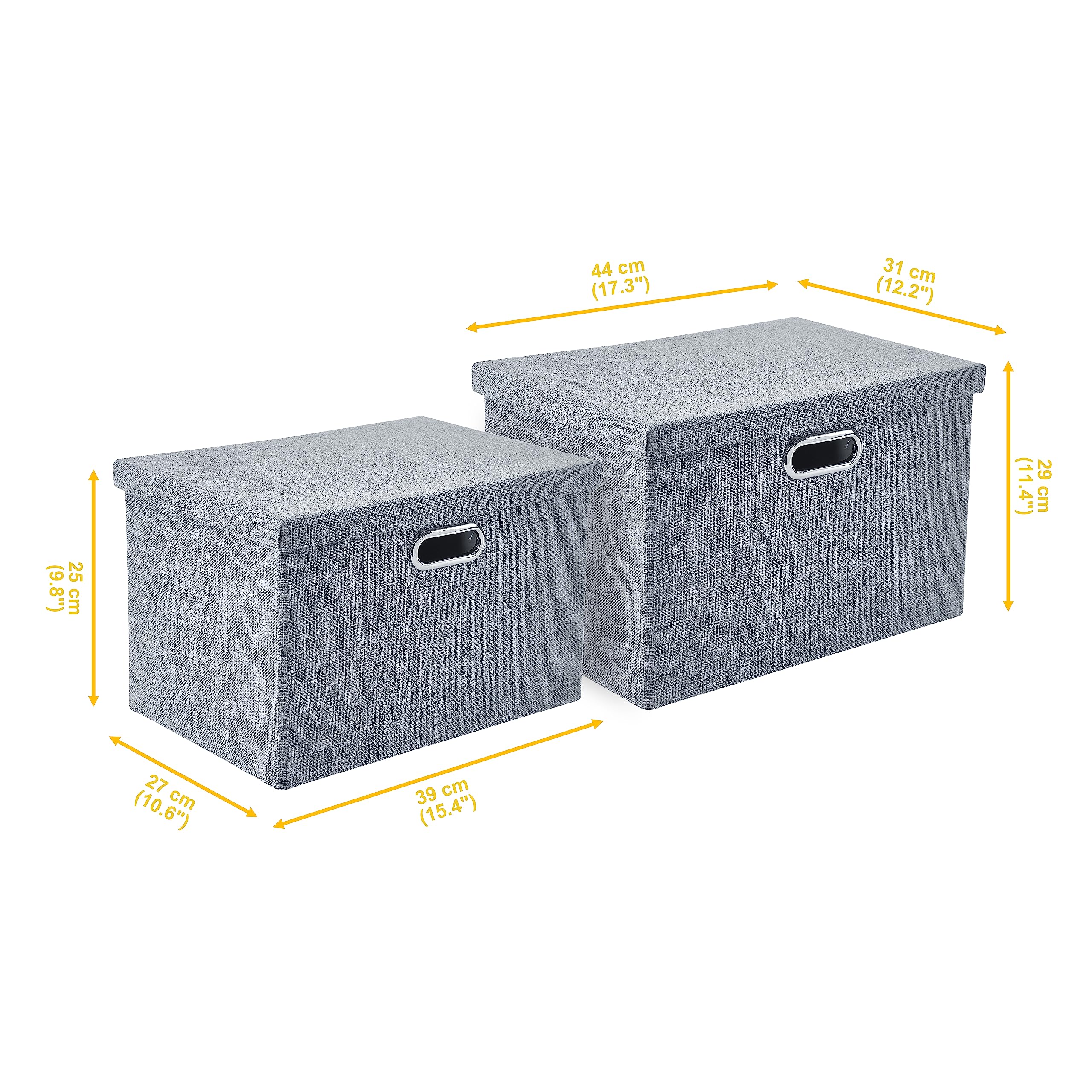 AlphaHome Large Storage Boxes with Lids [2 Pack], Foldable Linen Fabric Storage Baskets for Organising Clothes and Toys(Glaucous Grey, 39x27x25cm)