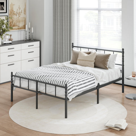 Hunlostten Double Metal Bed Frame - Modern Style Bed Frame with Headboard and Footboard Easy to Install, Noise Free, Sturdy, Black, 35.5 cm High