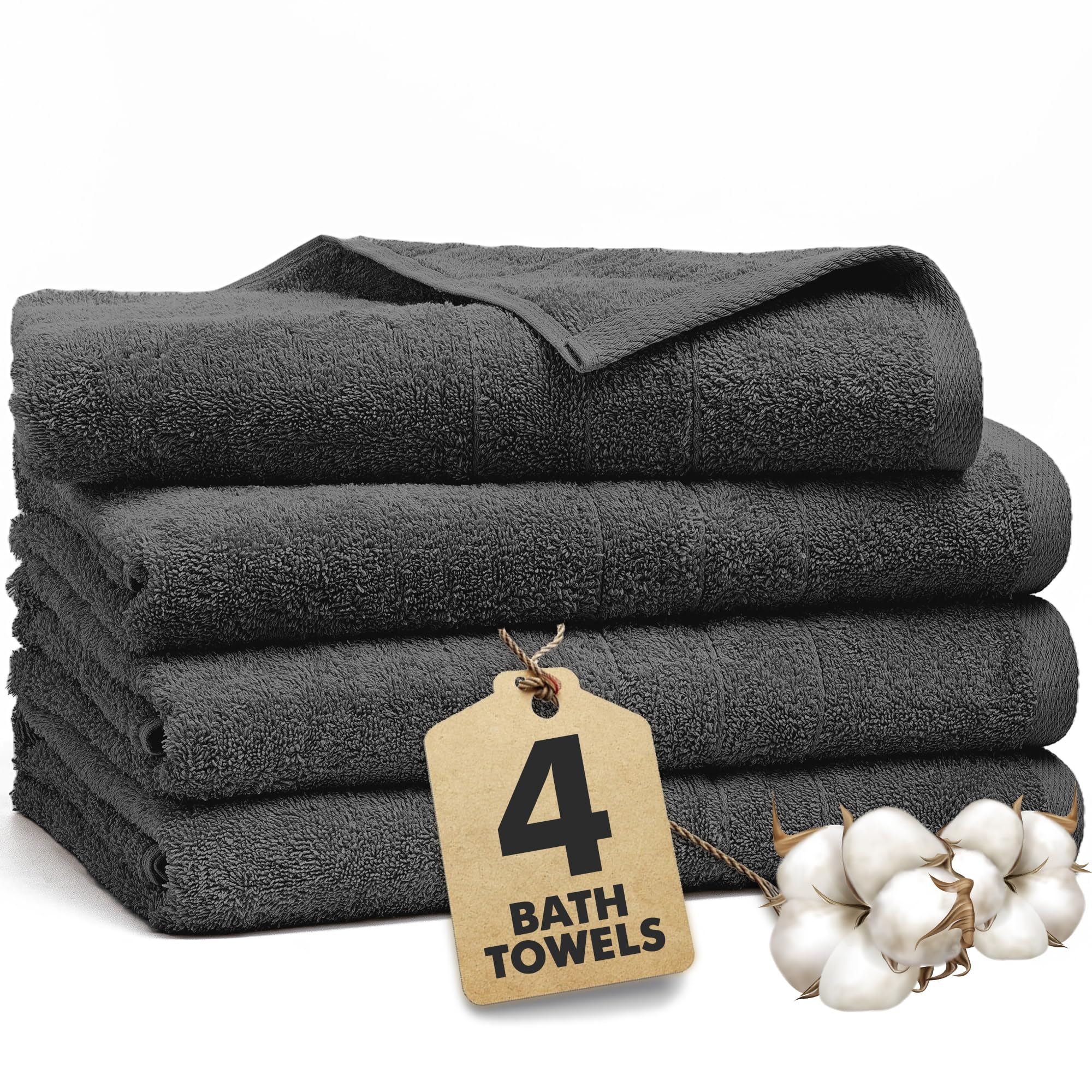 Novo Home Bath Towels Set of 4 – 550 GSM 100% Cotton Dark Grey Extra Large Towels for Bathroom, Spa Use (70x140 cm)