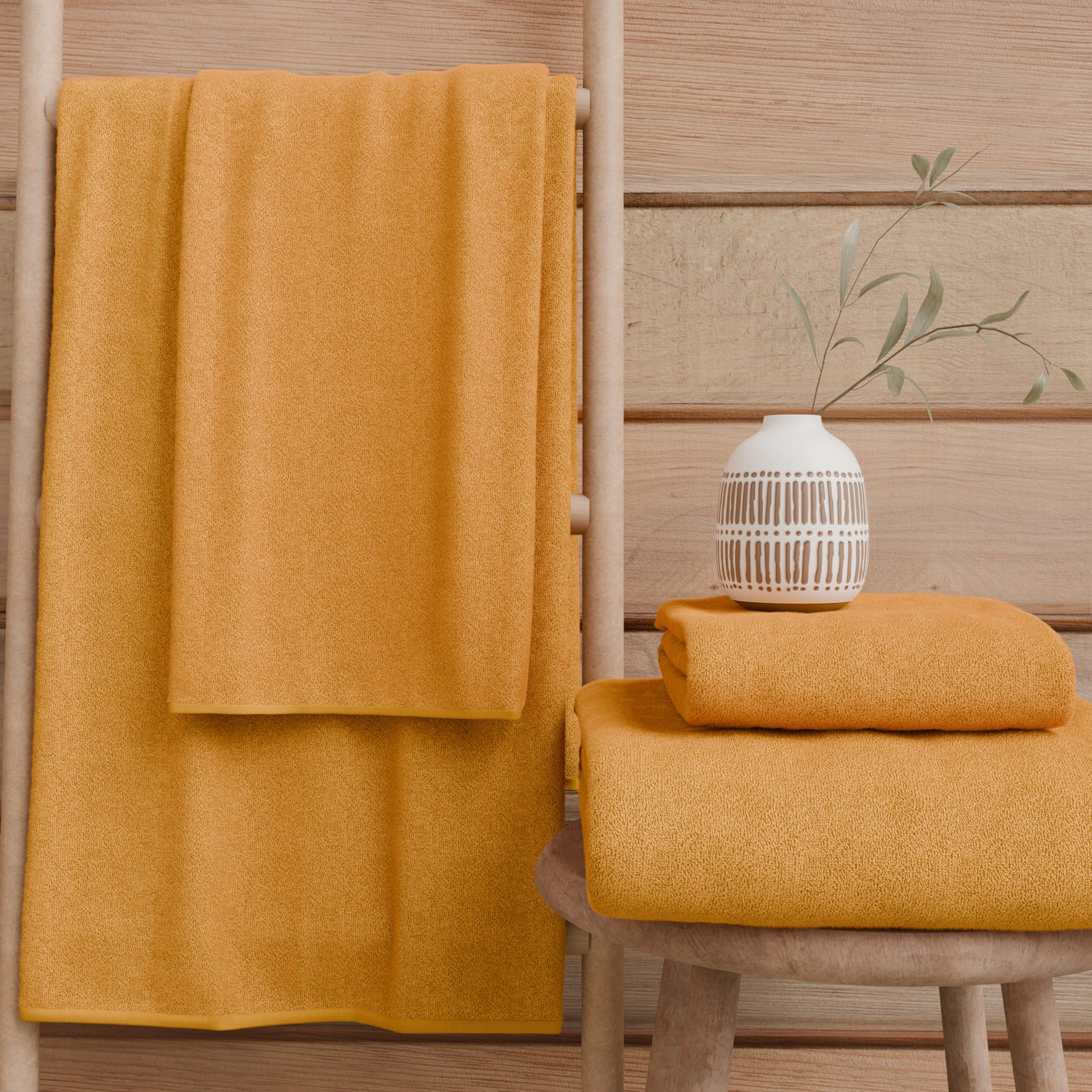 PETTI Artigiani Italiani - 100% Cotton Terry Bath Towels, 1+1 Towel Set, 2 Pieces 1 Face Towel and 1 Hand Towel, Orange Towels