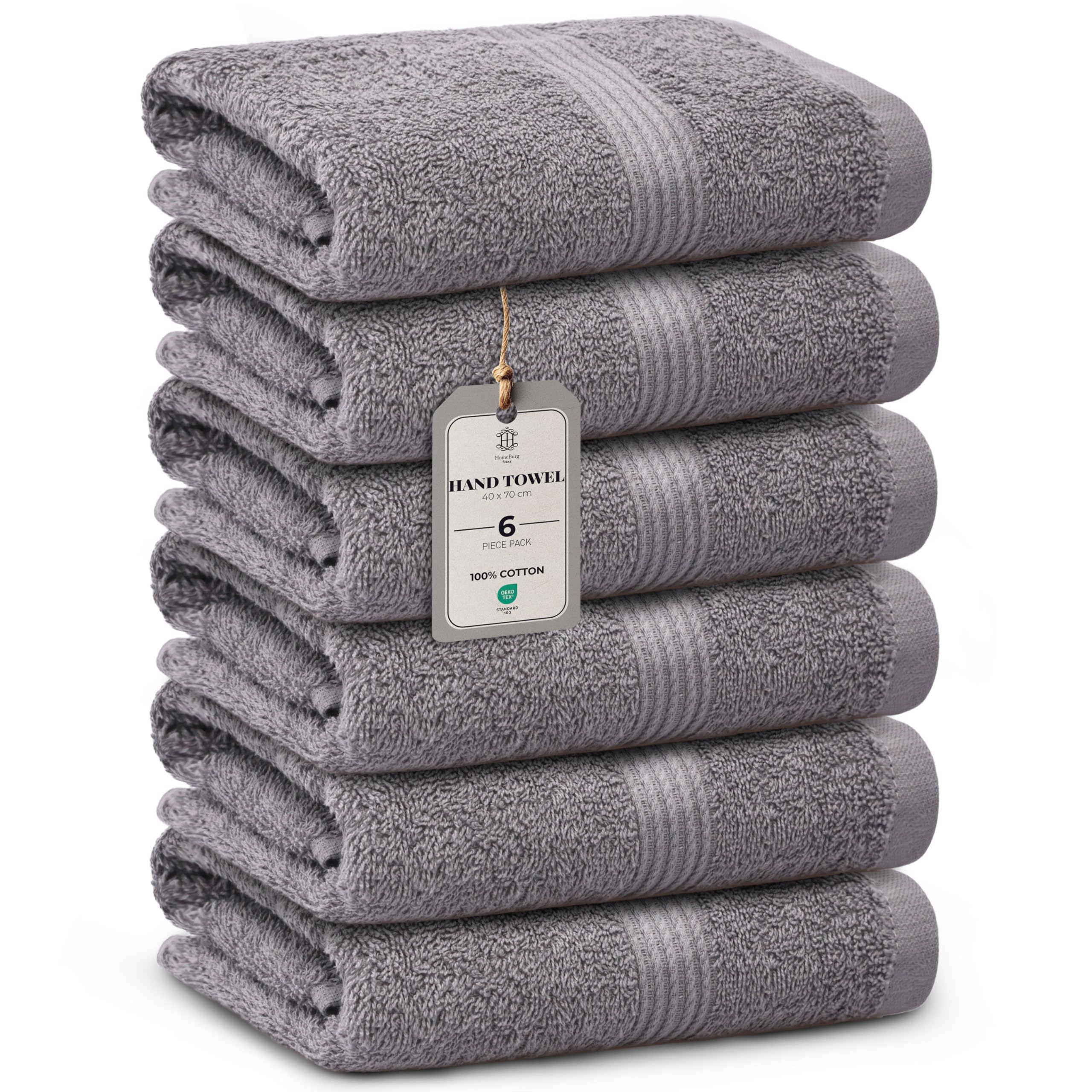 HomeBurg Luxe 6-Piece Towel Set – Soft & Absorbent Cotton, Quick-Drying, Easy Care, 40 x 70 cm, Stone Grey