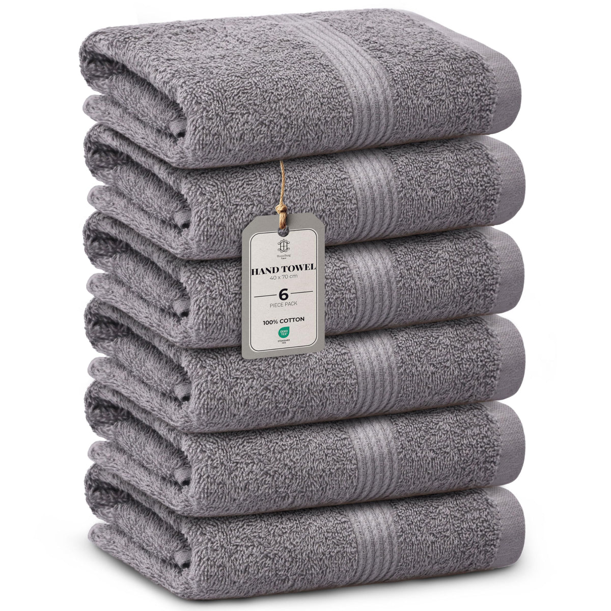 HomeBurg Luxe 6-Piece Towel Set – Soft & Absorbent Cotton, Quick-Drying, Easy Care, 40 x 70 cm, Stone Grey