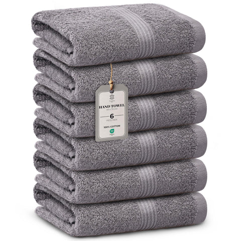 HomeBurg Luxe 6-Piece Towel Set – Soft & Absorbent Cotton, Quick-Drying, Easy Care, 40 x 70 cm, Stone Grey