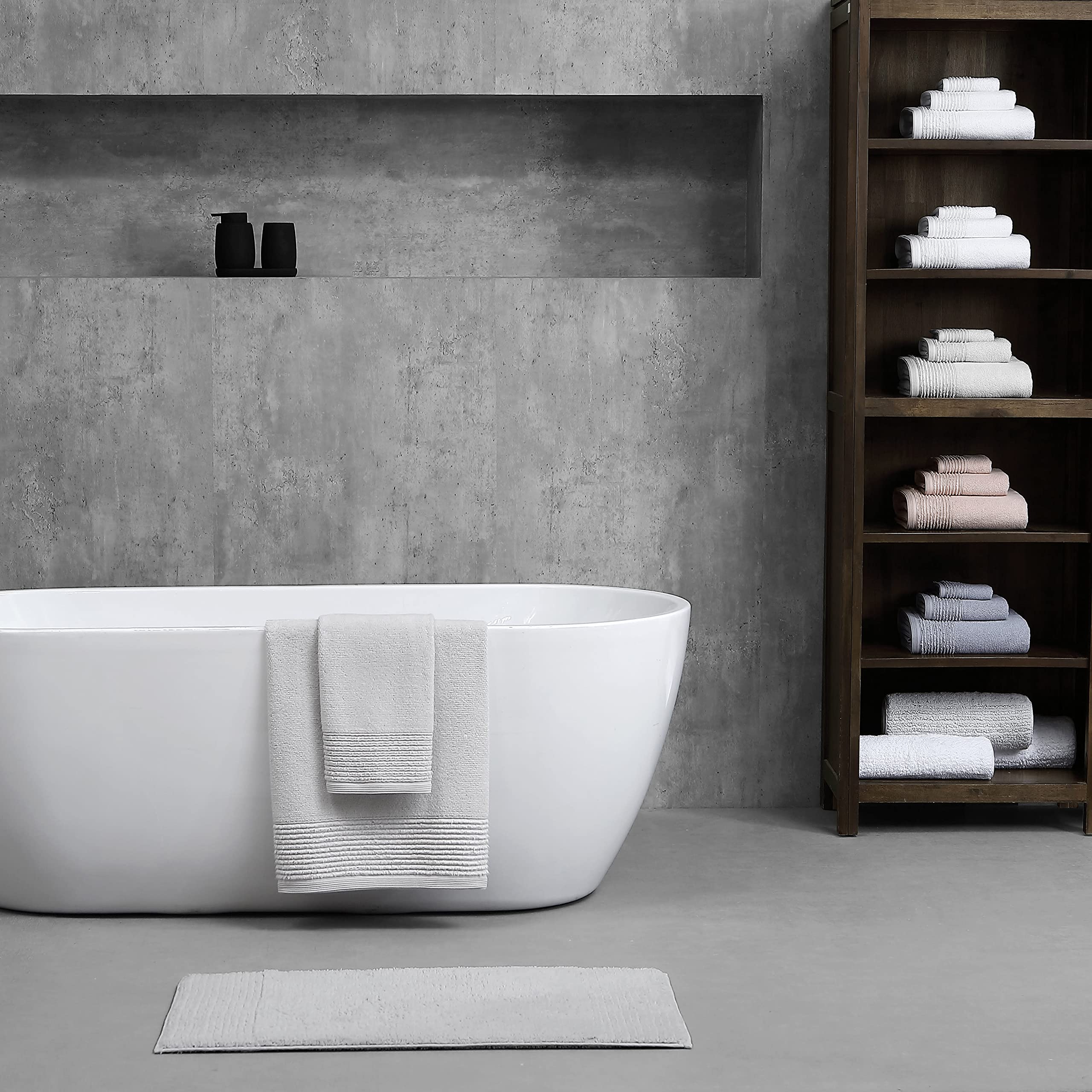 Vera Wang | Sculpted Pleat Collection | Towel Set-100% Cotton, Soft & Luxurious, Super Absorbent & Medium-Weight, 6pc, White