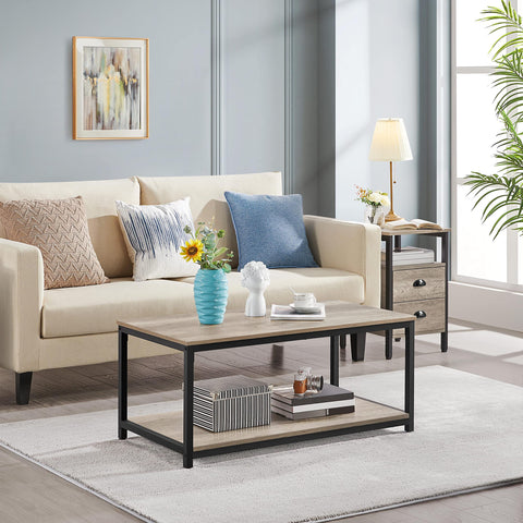 Yaheetech Coffee Table Industrial 100x50x45cm, Grey