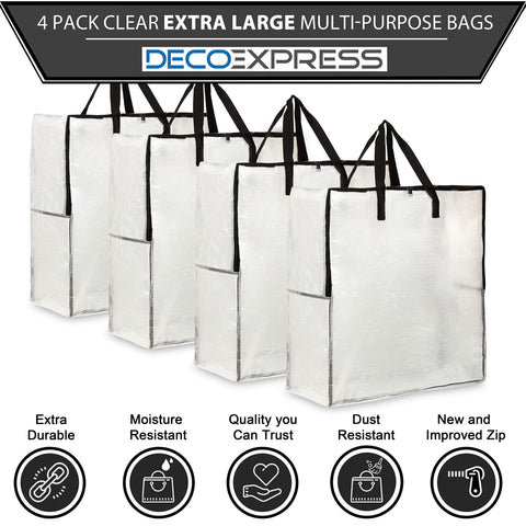 DECO EXPRESS Laundry Bags XL, Pack of 4 Heavy Duty Jumbo Garage, Attic or Underbed Storage Solutions for Clothes, Bedding, Duvet