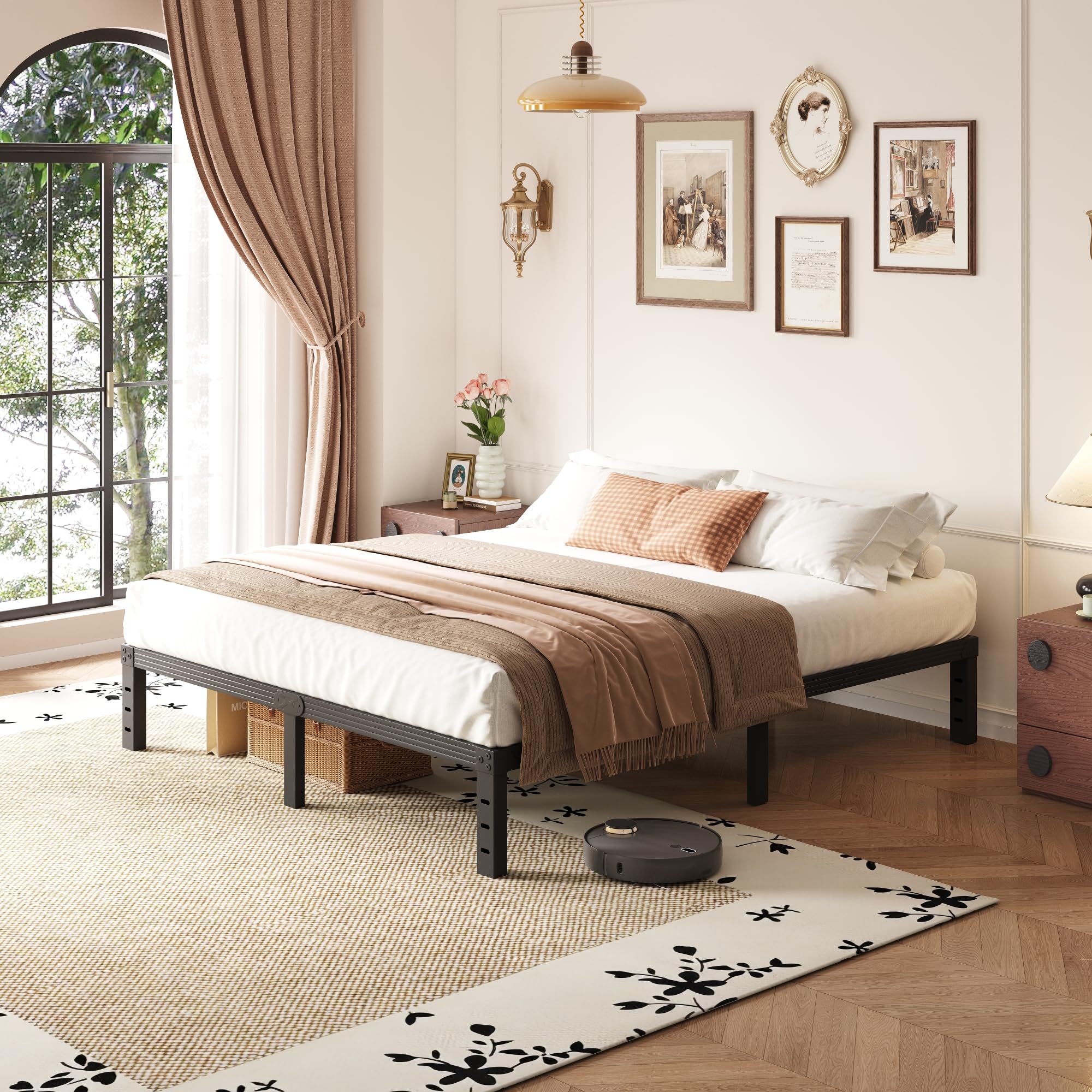 Hunlostten Metal Double Bed Frame - Platform Bed Frames with Underbed Storage and Steel Slat Support, Sturdy, Easy Assembly, Noise Free, Heavy Duty