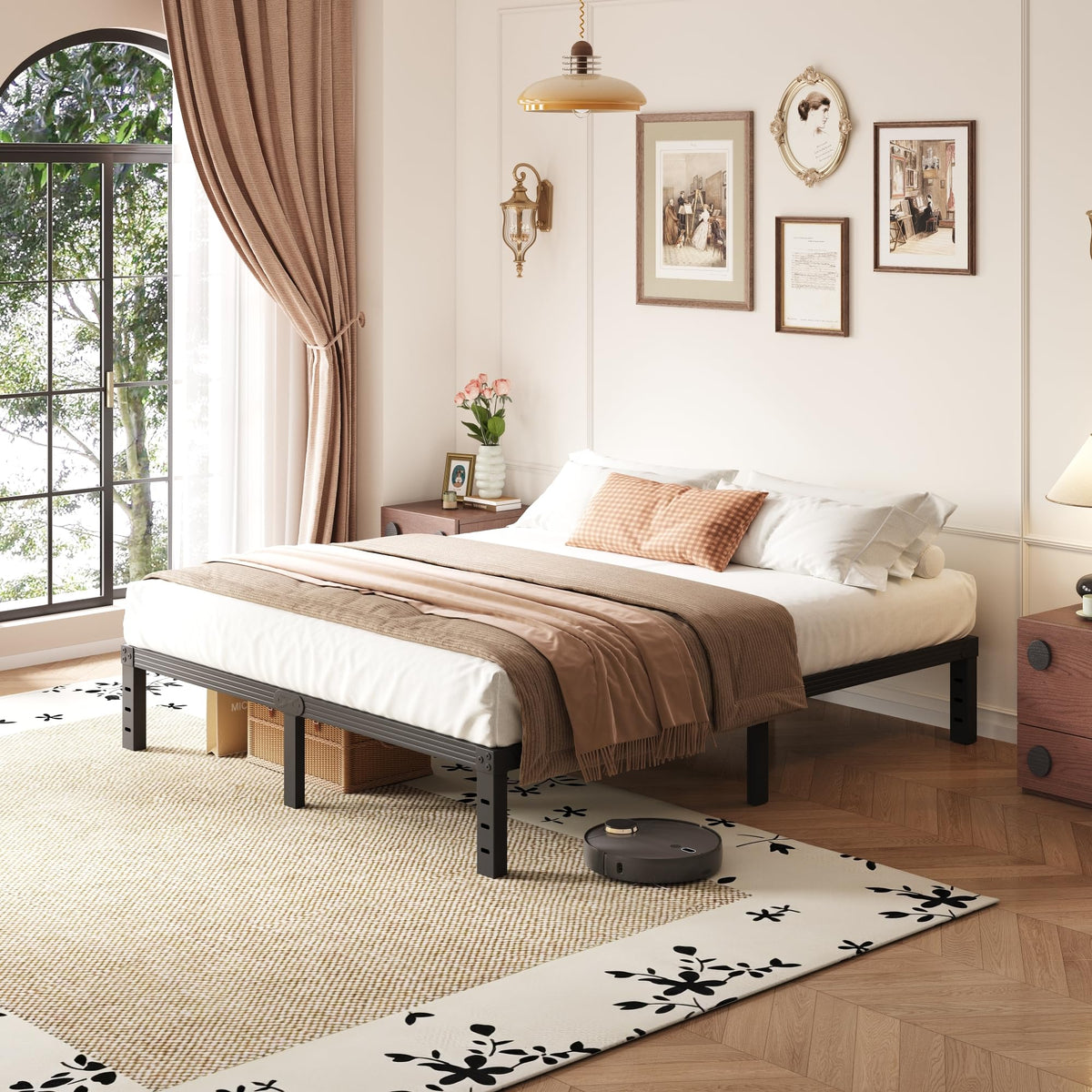 Hunlostten Metal Double Bed Frame - Platform Bed Frames with Underbed Storage and Steel Slat Support, Sturdy, Easy Assembly, Noise Free, Heavy Duty