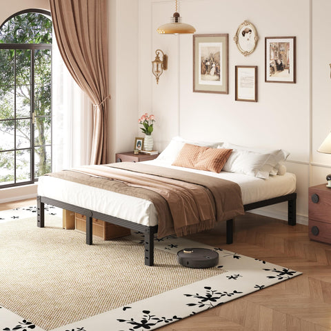 Hunlostten Metal Double Bed Frame - Platform Bed Frames with Underbed Storage and Steel Slat Support, Sturdy, Easy Assembly, Noise Free, Heavy Duty