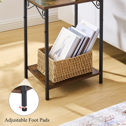 Hoctieon 2 Tier End Table, Small Night Table, Narrow Side Table with Storage, Nightstand for Small Spaces, Living Room, Bedroom, Sofa Couch