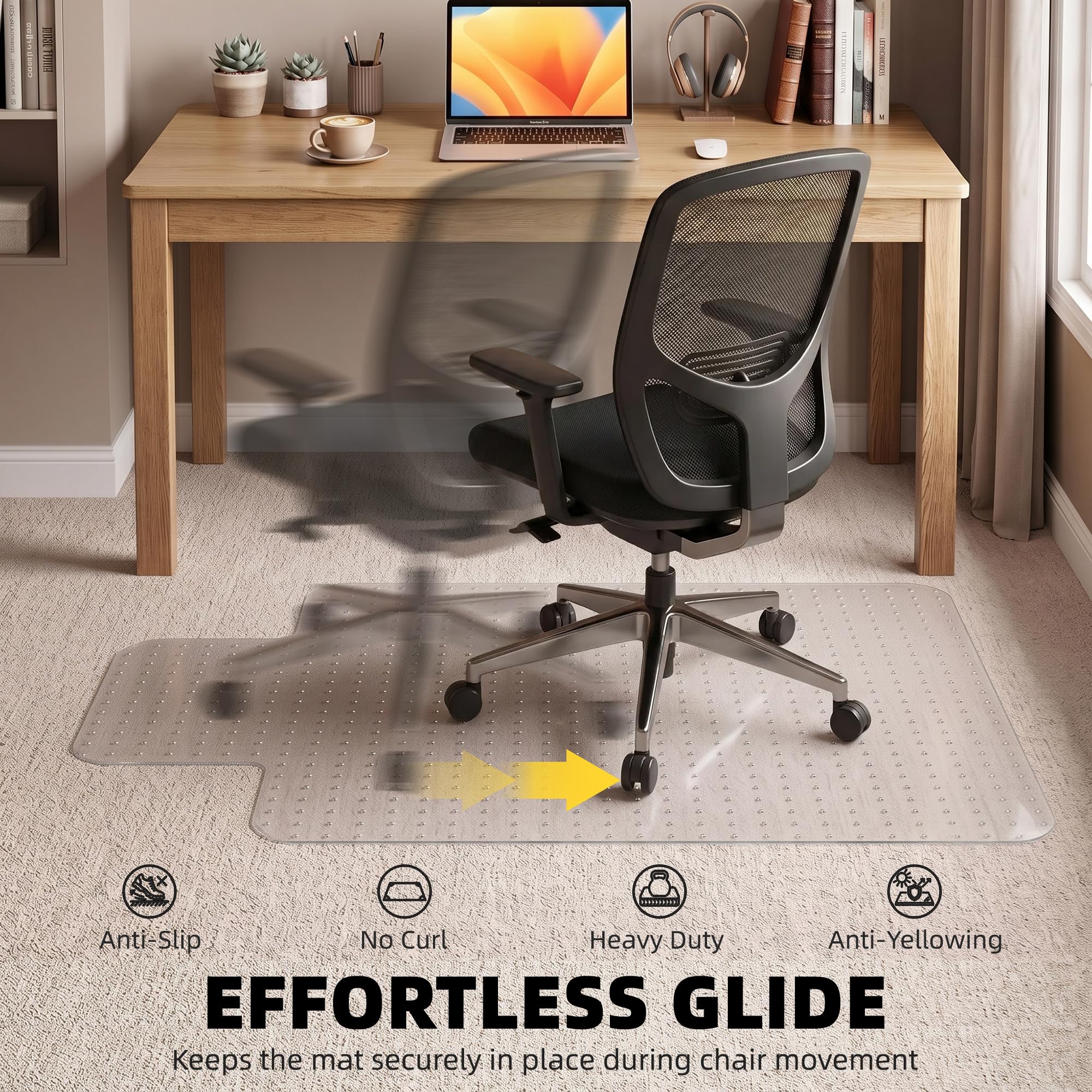 FRUITEAM 76x120 cm Office Chair Mat for Low Pile Carpet Protector with Lip
