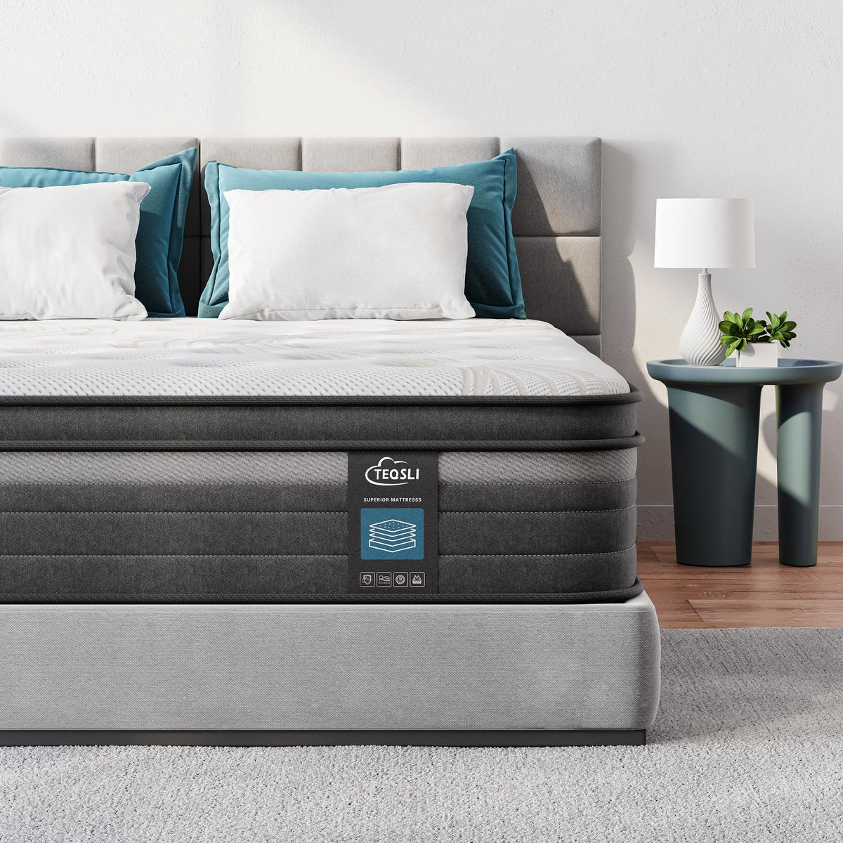 TeQsli Individually Pocket Sprung King Mattress 5FT with Soft Fabric, 10 Inch Hybrid Mattress King for Pressure & Back Pain Relief