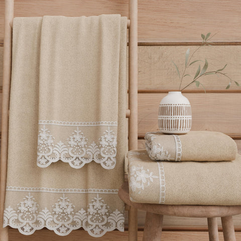 PETTI Artigiani Italiani - 100% Cotton Terry Bath Towels, 1+1 Towel Set, 2 Pieces, 1 Face Towel and 1 Hand Towel, Beige