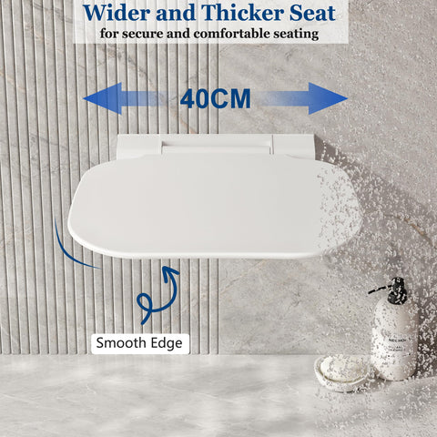Neohomee Folding Shower Seat Wall Mounted Shower Chair 40x40 cm, Extra-Wide Black Shower Stool for Elderly, 200kg Capacity, Anti-Slip