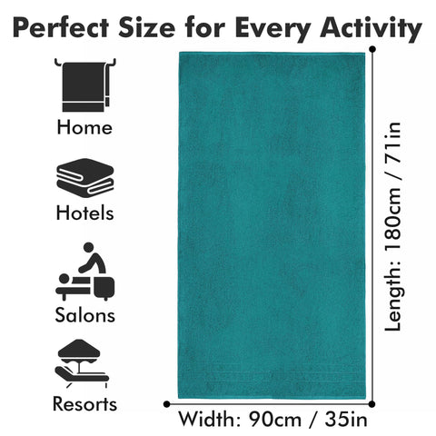 Novo Home Bath Sheets - Extra Large Bathroom Sheet Set – 550 GSM Pack of 2 Jumbo Towels Teal (90x180cm)
