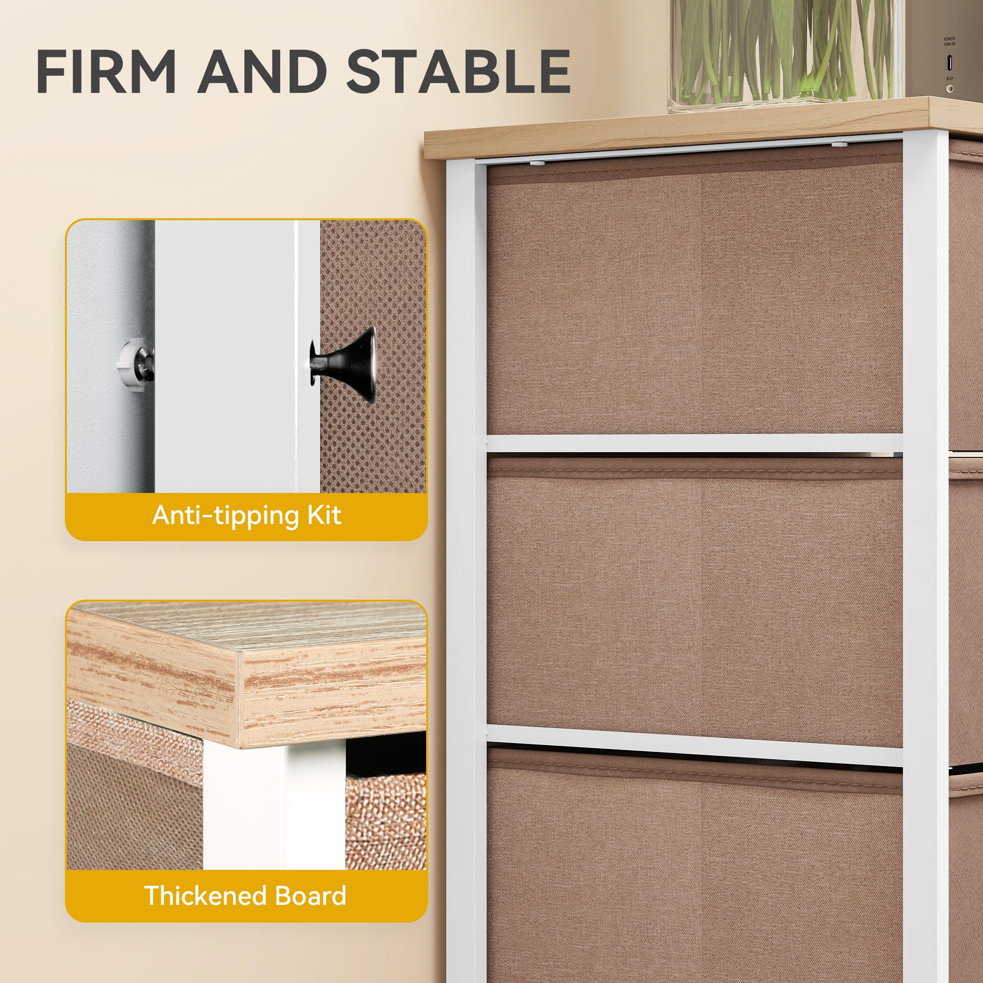 DWVO Chest of Drawers,Fabric Chest of Drawers Bedroom Cabinet with 8 Drawers,Dresser for Bedroom,Living Room With Handles,Wood Top and Sturdy Steel