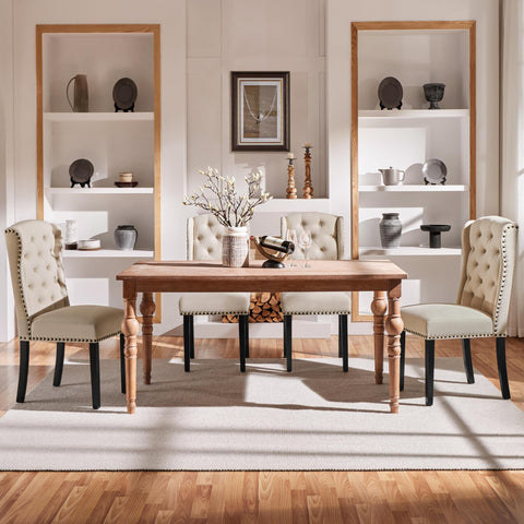 Yaheetech Classic Dining Room Chairs Set of 2 with Wooden Legs, Beige