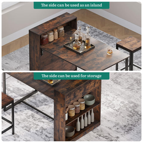 YITAHOME Dining Table with Storage Shelves, Rustic Brown and Black