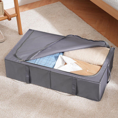 TYEERS Under Bed Storage Box with Lid, Durable Fabric, Washable, Collapsible, Under Bed Storage for Clothes, Blankets, Sheets, Shoes, 70x42x18 cm