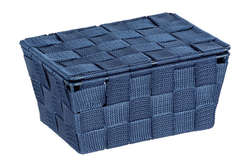 WENKO Adria Storage Basket with Lid Dark Blue Polypropylene 19 x 10 x 14 cm Dark Blue