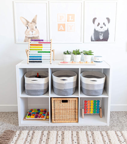 OrganiHaus 3-Pack Cotton Rope Cube Storage Baskets, Decorative Living Room, Bedroom, Closet, Home Organizing bin, Shelf and Table Top Decor