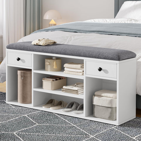 YITAHOME Shoe Bench with Padded Seat, 2 Drawers, 105cm, White and Grey