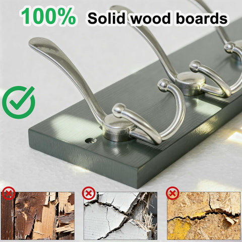 SKOLOO Creations Forest Green Solid Wood Wall Mounted Coat Rack, 10 Hooks, 97cm Long - Kitchen, Mudroom, Entryway, Bathroom