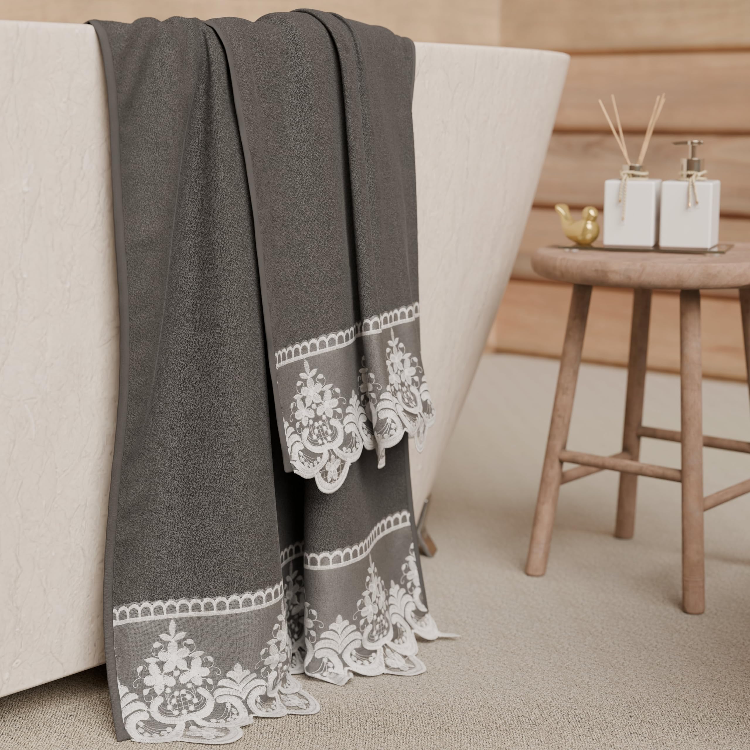 PETTI Artigiani Italiani - 100% Cotton Terry Bath Towels, 1+1 Towel Set, 2 Pieces, 1 Face Towel and 1 Hand Towel, Dark Grey