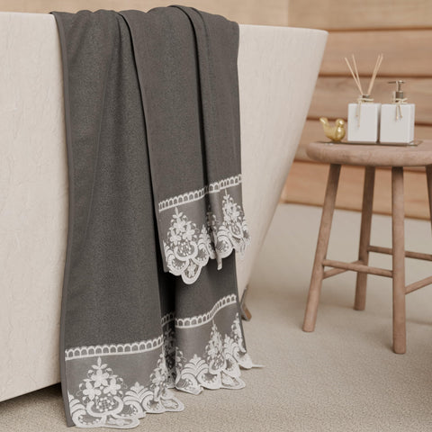 PETTI Artigiani Italiani - 100% Cotton Terry Bath Towels, 1+1 Towel Set, 2 Pieces, 1 Face Towel and 1 Hand Towel, Dark Grey