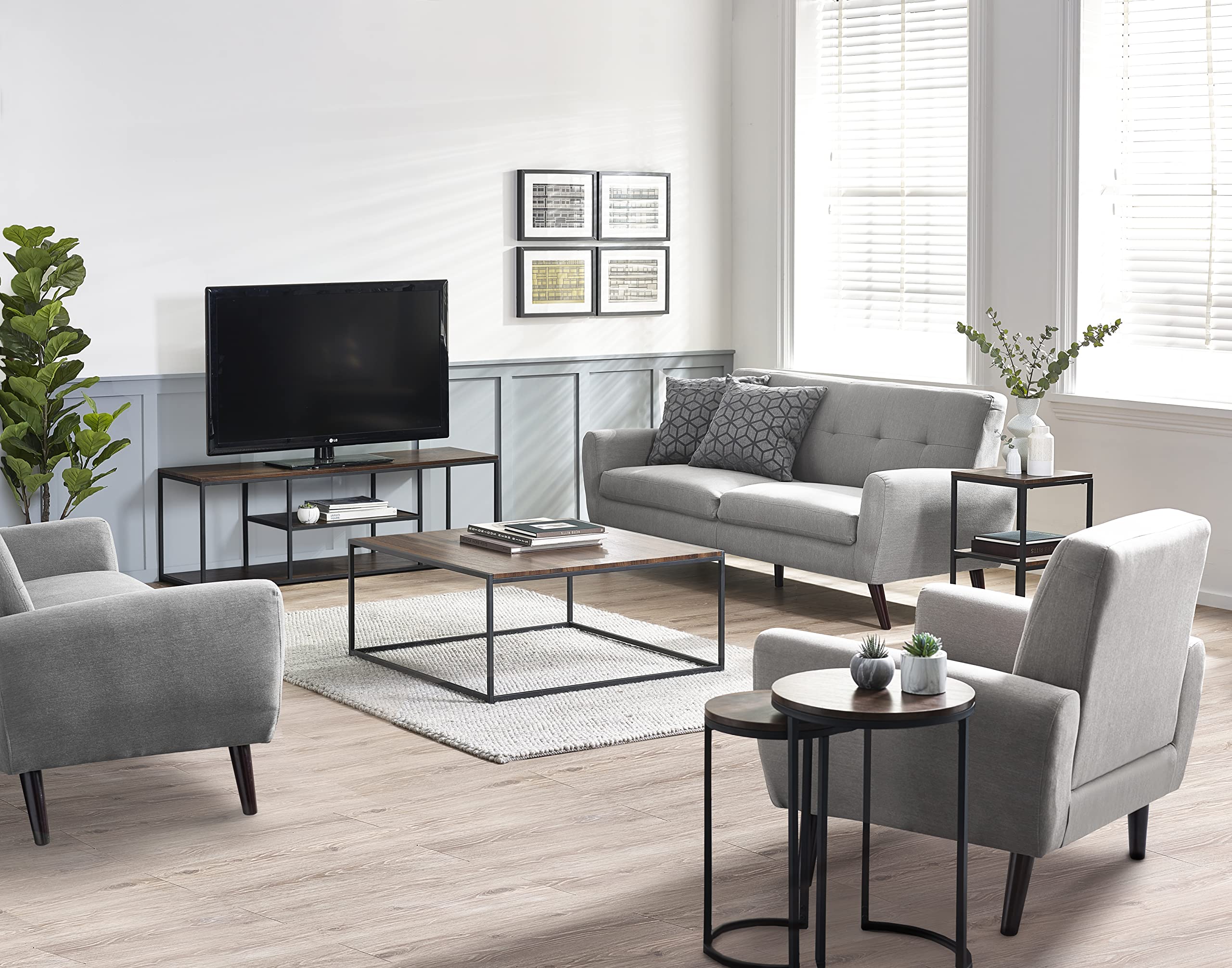 Julian Bowen Tribeca Round Nesting Side Tables, Walnut Effect/Black