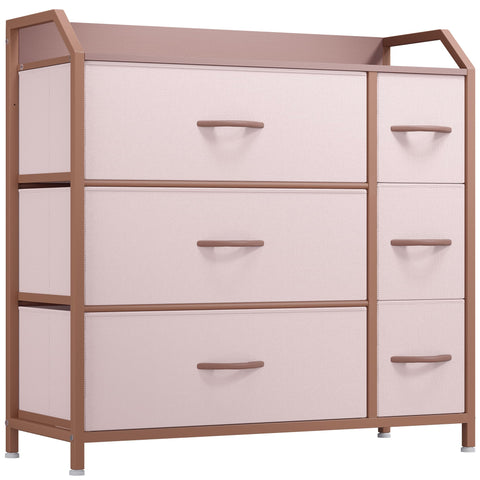 YITAHOME Chest of Drawer with 6 Drawers for Bedroom Fabric Dresser Storage Drawers With Handles Metal Frame for Living Room, Hallway,Pink