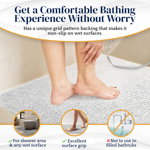 Dikots Soft Shower Mat non slip anti mould 60 x 40 cm - Beige Loofah style PVC Non slip mat for inside shower and wet places