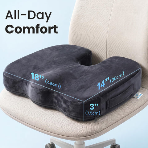 Cooshii Memory Foam Seat Cushion Ergonomic Coccyx Support for Posture, Sciatica & Long Sitting – Office Chair Cushion for Car, Desk, Gaming