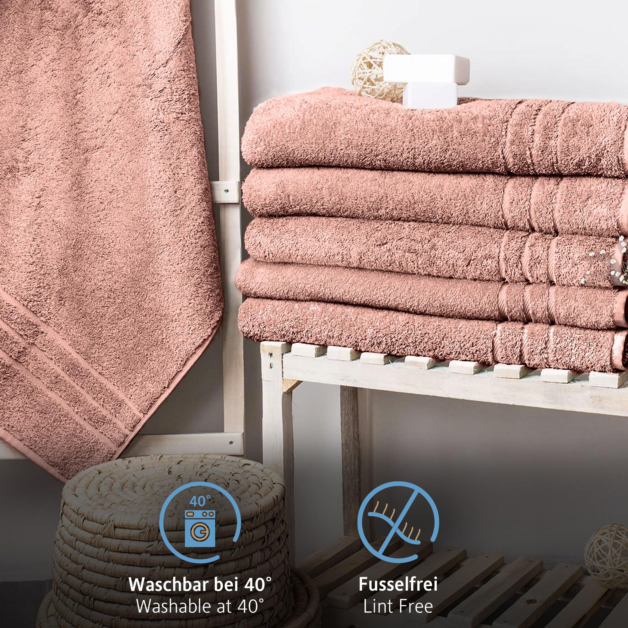 Komfortec Set of 2 Sauna Towels - 70 x 200 cm - 100% Cotton - XXL - Soft, Large Terry Towel, Quick Dry, Pink