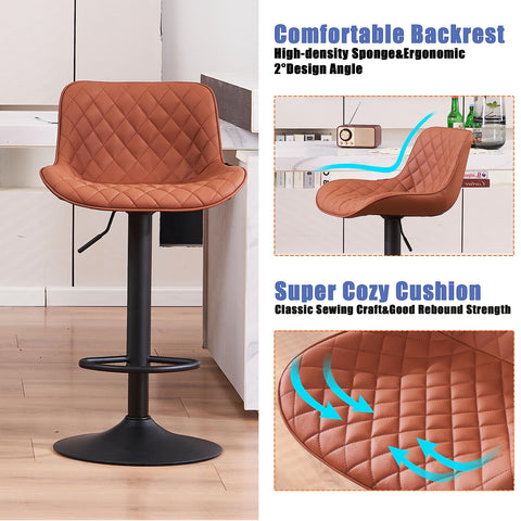 YOUTASTE Bar Stools Set of 2, Adjustable Height, PU Leather Padded Swivel Stools with Backrest, Gas Lift for Kitchen Island, Counter, Coffee