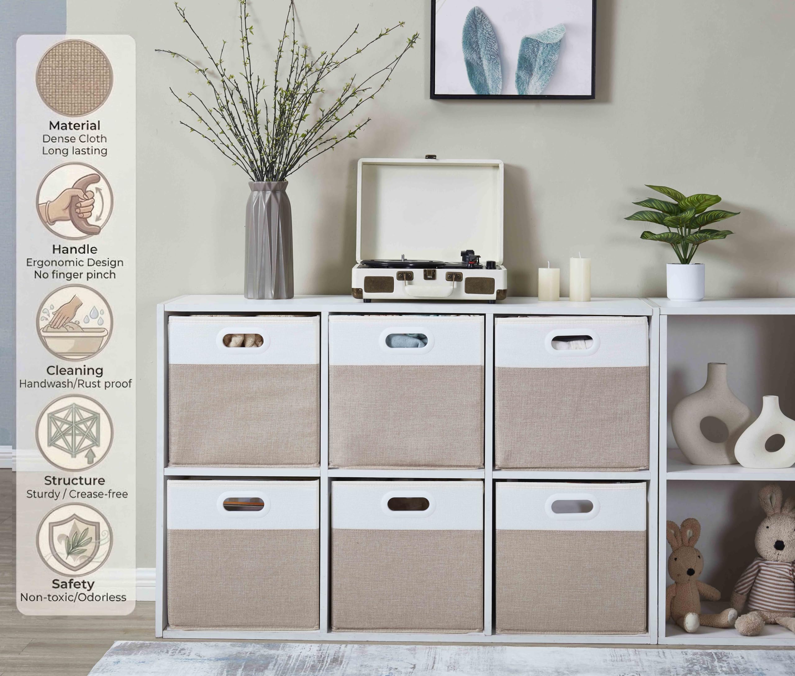 Mangata Cube Storage Boxes 28x28x28 cm, Fabric Storage Cube Baskets for Clothes Bins, Baskets, Chests,Toys (Light Khaki/Cream White, 4Pcs)