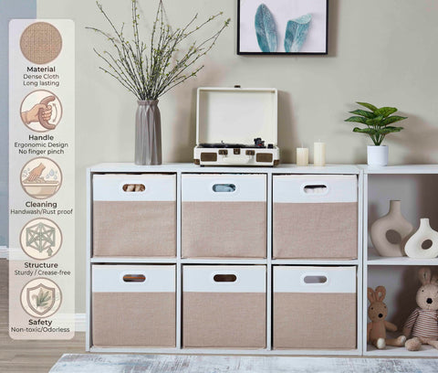 Mangata Cube Storage Box 25x25x25cm, Light Khaki Cream White, 1Pc