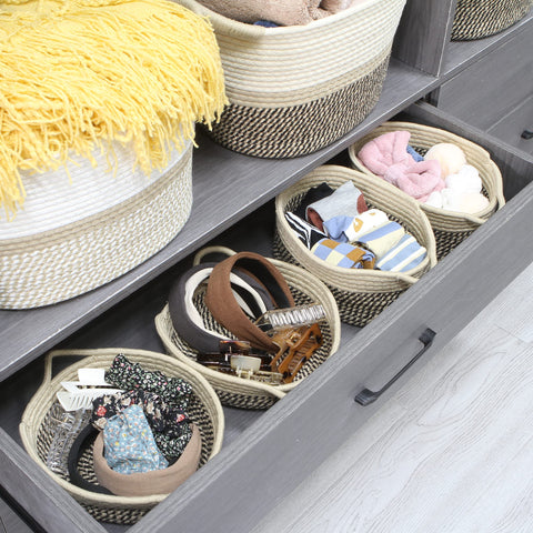 Sea Team 2 Pack Mottled Flaxen Khaki Cotton Rope Round Storage Trays