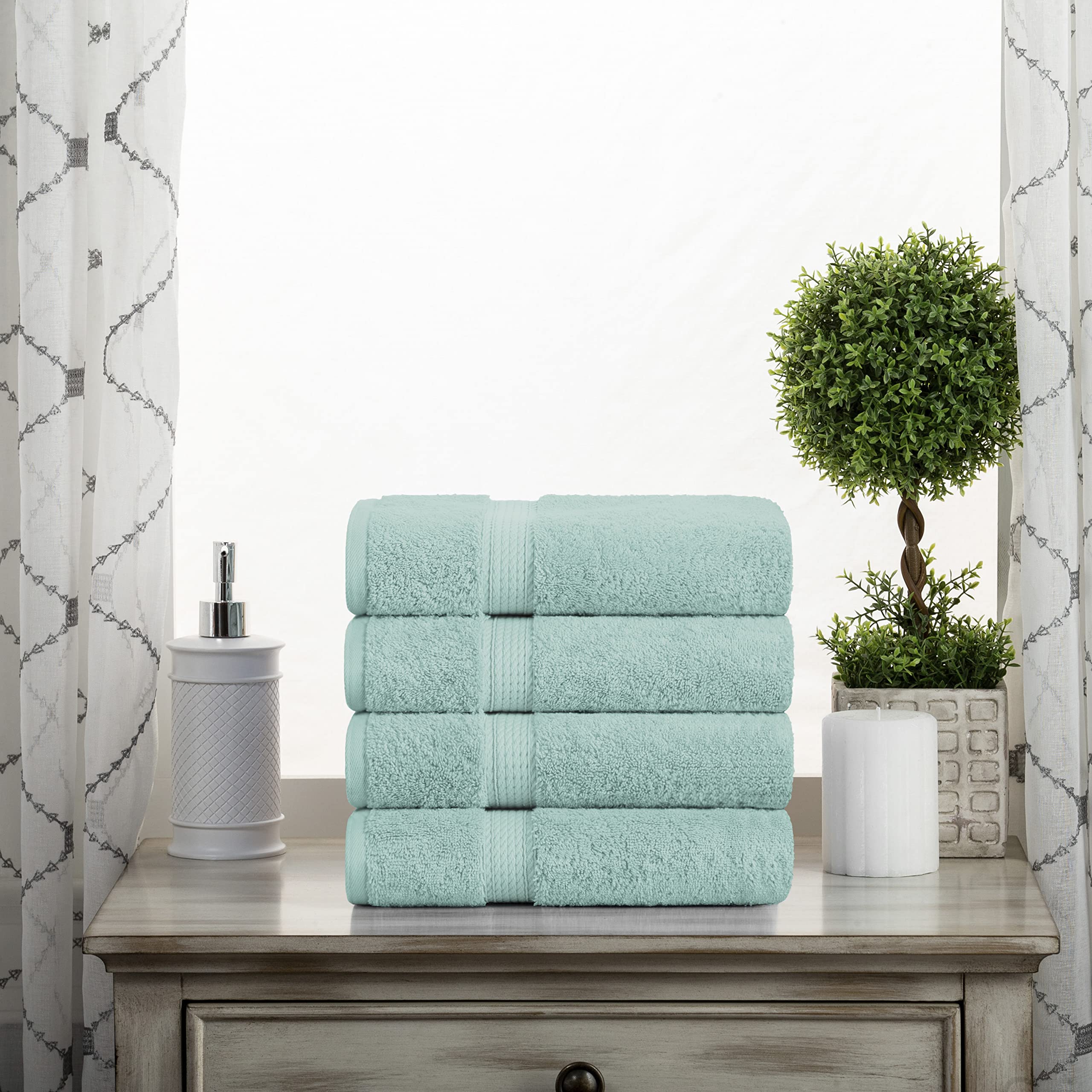 Superior 900 Gram 100% Premium Long-Staple Combed Cotton 4-Piece Hand Towel Set, Seafoam